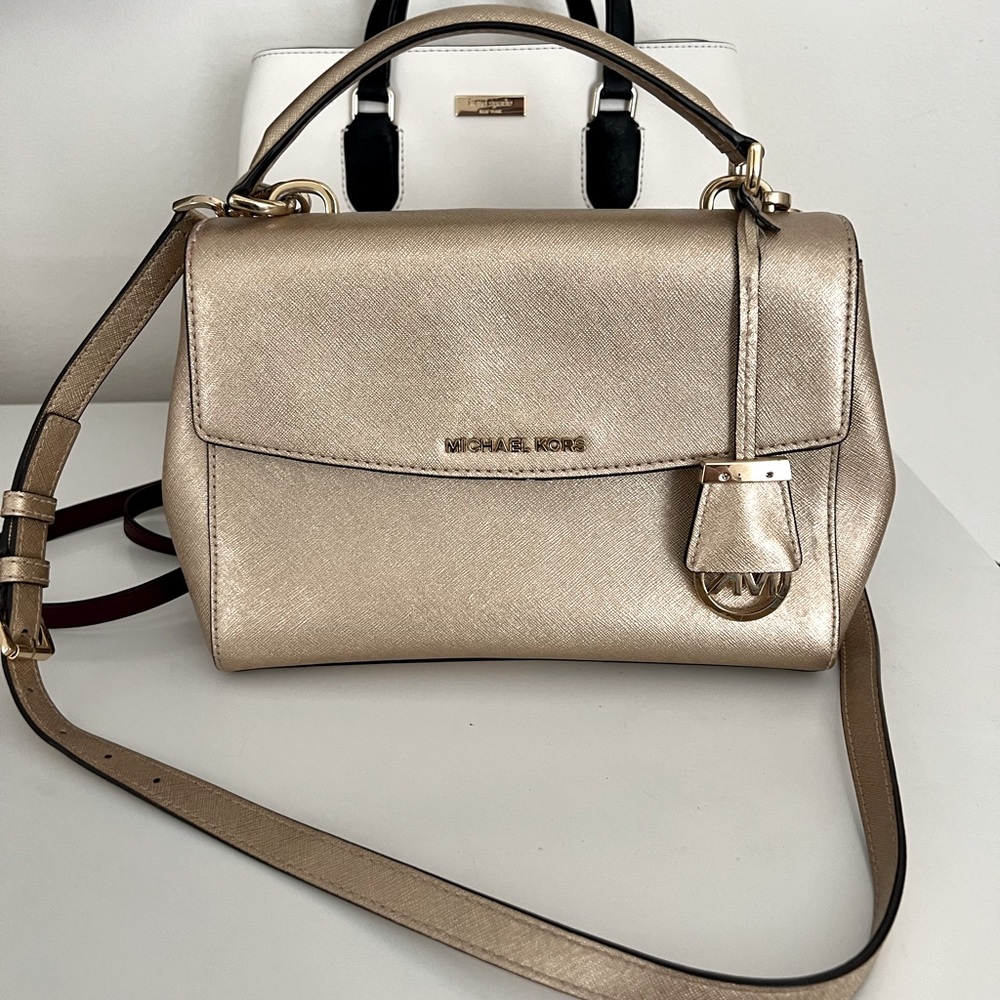 Gold Michael Kors satchel crossbody bag
